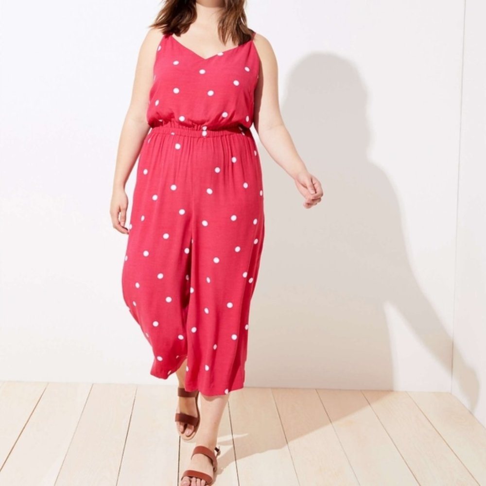 Loft Plus Polka Dot Wide Leg Crop Jumpsuit